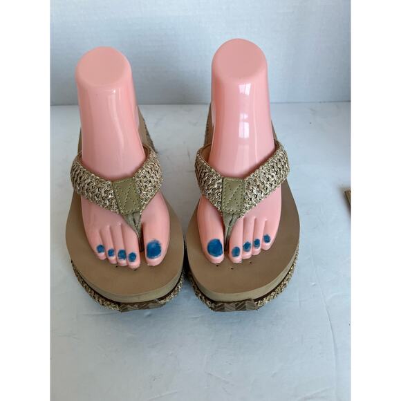 Volatile Island Natural Woven Tan Platform Wedge Thong Flip-Flop Sandals 10 - Picture 2 of 11